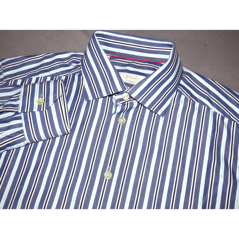 ETON Contemporary Blue Pin‎ Striped Button Up Dress Shirt Men's 40 / 15 1/2